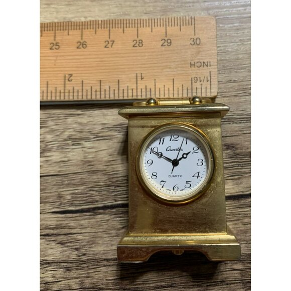 Vtg Quartex Miniature Gold-Tone Quartz Table Clock Handle Mini Mantel - Picture 7 of 8
